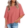 thumbnail image 1 of Ichuanyi Womens Crew Neck Tops Solid Five-point Flared Sleeves T-Shirt Dressy Casual Blouses Summer Loose Fit Tunic Top Shirt, 1 of 7