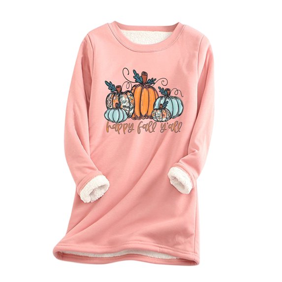 Ichuanyi Womens Fall Tops, Clearance Women Thick Faux Fleece Thanksgiving Sweatshirt Christmas Print Velvet Warm O-neck Underwear Top