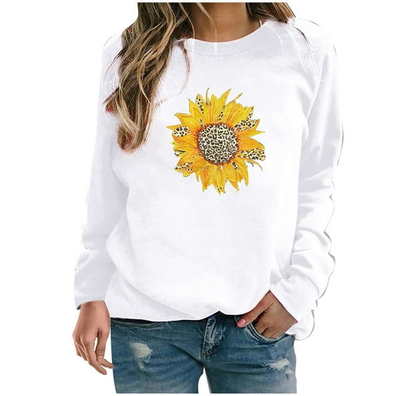Ichuanyi Womens Fall Tops, Womens Casual Hoodies Jumper Tops Ladies Sunflower Print Sweatshirt Blouse Tee