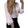 thumbnail image 1 of Ichuanyi Womens Fall Tops, Women Leopard Printing Flared Sleeve Long Sleeve Botton V-Neck Shirt Blouse Tops, 1 of 5