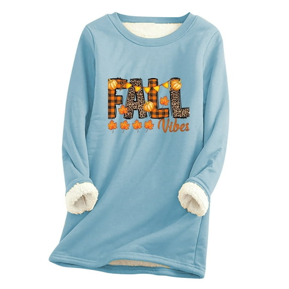 Ichuanyi Womens Fall Tops, Women Thick Faux Fleece Thanksgiving Sweatshirt Christmas Print Velvet Warm O-neck Underwear Top