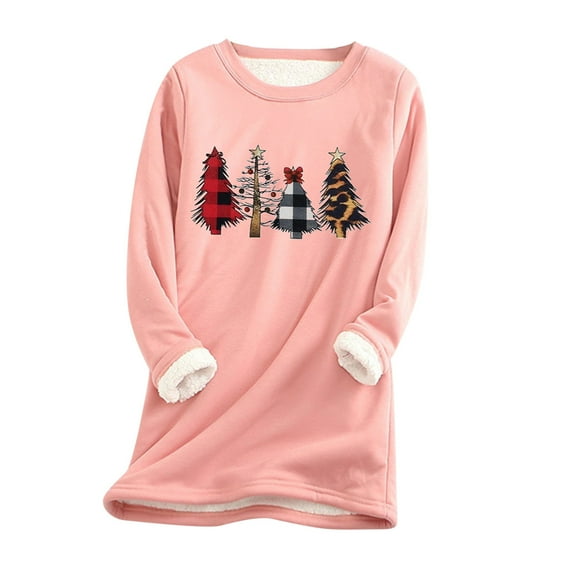 Ichuanyi Womens Fall Tops, Women Thick Faux Fleece Thanksgiving Sweatshirt Christmas Print Velvet Warm O-neck Underwear Top