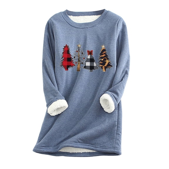 Ichuanyi Womens Fall Tops, Women Thick Faux Fleece Thanksgiving Sweatshirt Christmas Print Velvet Warm O-neck Underwear Top