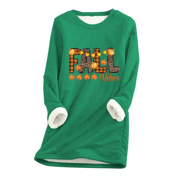 Ichuanyi Womens Fall Tops, Women Thick Faux Fleece Thanksgiving Sweatshirt Christmas Print Velvet Warm O-neck Underwear Top