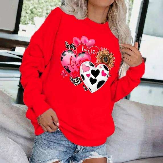 Ichuanyi Womens Fall Tops, Women's Casual Horse Head Heart-Shaped Printing Raglan Long Sleeve Blouse Tops