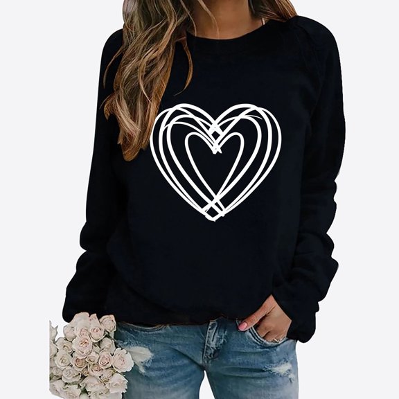Ichuanyi Womens Fall Tops, Women's Casual Horse Head Heart-Shaped Printing Raglan Long Sleeve Blouse Tops