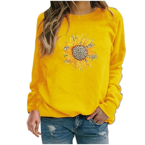 Ichuanyi Womens Fall Tops, Womens Casual Hoodies Jumper Tops Ladies Sunflower Print Sweatshirt Blouse Tee