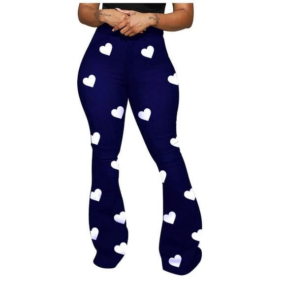 Ichuanyi Womens Pants, Fashion Love Print Classic High-Waisted Pants Women's Micro-Pants