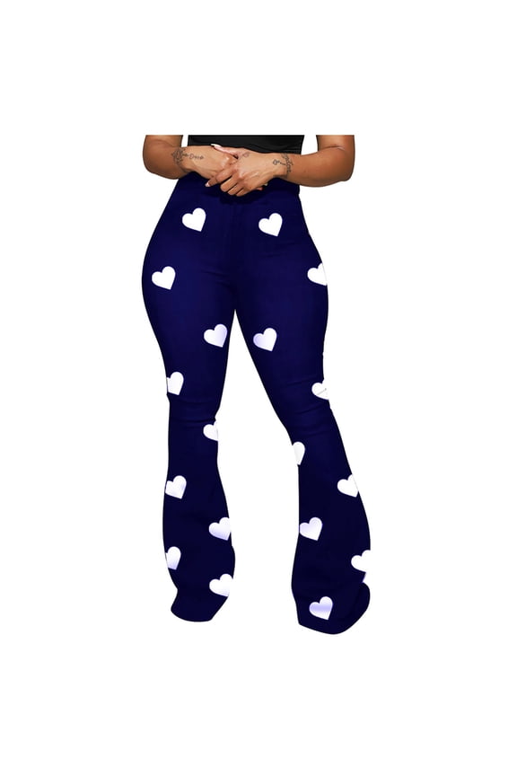 Ichuanyi Womens Pants , Fashion Love Print Classic High-Waisted Pants Women's Micro-Pants