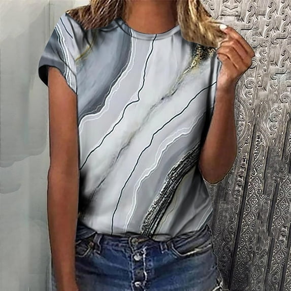 Ichuanyi Womens Shirts, Adult Fashion Woman Round Neck Short Sleeve Tops T-Shirt Prints Loose Blouse