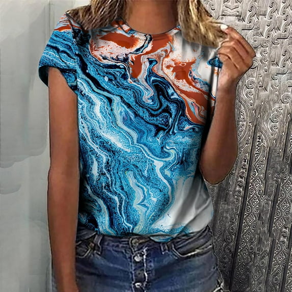 Ichuanyi Womens Shirts, Adult Fashion Woman Round Neck Short Sleeve Tops T-Shirt Prints Loose Blouse