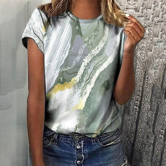 Ichuanyi Womens Shirts, Adult Fashion Woman Round Neck Short Sleeve Tops T-Shirt Prints Loose Blouse