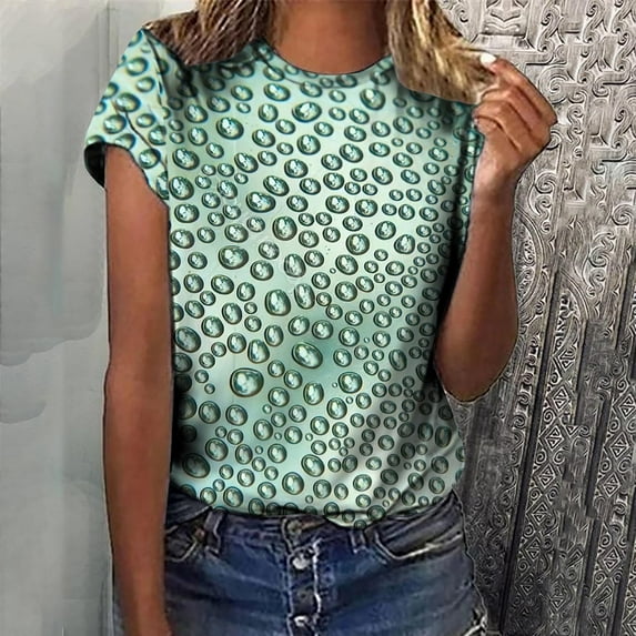 Ichuanyi Womens Shirts, Adult Fashion Woman Round Neck Short Sleeve Tops T-Shirt Prints Loose Blouse