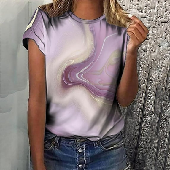Ichuanyi Womens Shirts, Adult Fashion Woman Round Neck Short Sleeve Tops T-Shirt Prints Loose Blouse