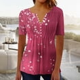 thumbnail image 1 of Ichuanyi Womens Shirts Casual Short Sleeve 2025 Summer Tops Spring V Neck Button Down Pleated Ladies Tunic Blouses, 1 of 4