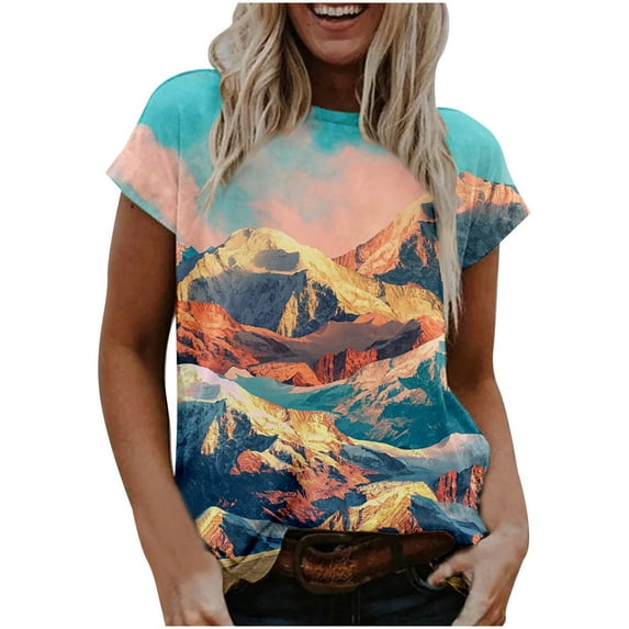 Ichuanyi Womens Shirts , Fashion Woman Causal Rounk Neck Printing Blouse Short Sleeve T-Shirt Summer Tops