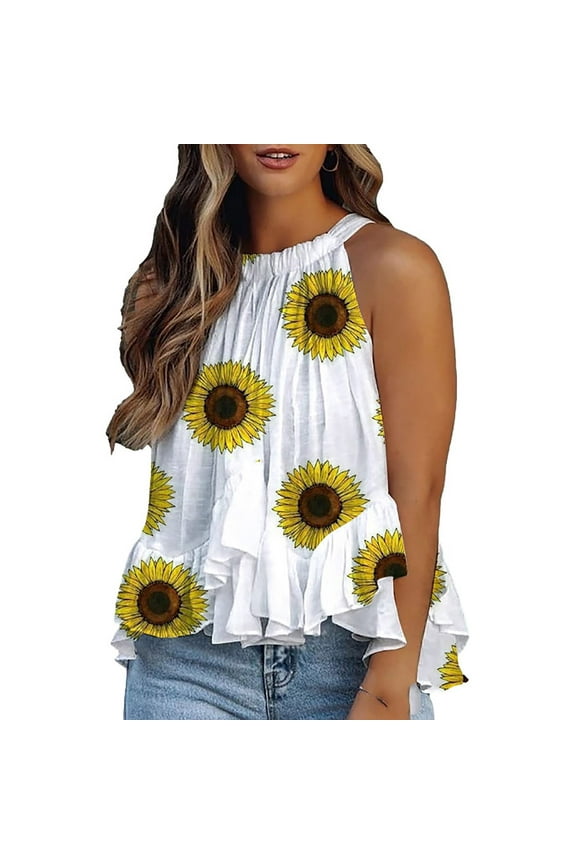 Ichuanyi Womens Shirts , Fashion Women Printed Halter O-Neck Tank Sleeveless Casual Tee Tops Blouse