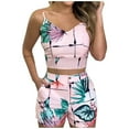 thumbnail image 1 of Ichuanyi Womens Shirts , Fashion Women Printed Sleeveless Camis V-Neck Blouse+Shorts Hot Pants Set, 1 of 3