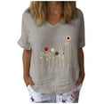 thumbnail image 1 of Ichuanyi Womens Shirts , Fashion Women Short Sleeve Flowers Print V-Neck Tops T-Shirt Loose Casual Blouse, 1 of 4