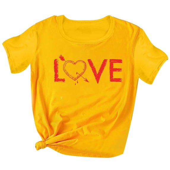 Ichuanyi Womens Shirts Clearance, Fashion Women Valentine's Day Print Short Sleeve T-shirt Novelty Graphic Tops