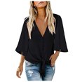 thumbnail image 1 of Ichuanyi Womens Shirts Clearance, Fashion Womens Solid Three Quarter V Neck Tee Casual Popular Blouse Tops, 1 of 4