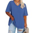 thumbnail image 1 of Ichuanyi Womens Shirts , Oversized V-neck T Shirts For Women Plus Size Graphic Drop Shoulder Short Sleeve Tops Summer Loose Pullover Tees, 1 of 4