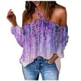 thumbnail image 1 of Ichuanyi Womens Shirts , Women Flowers Printing V-Neck Long Sleeve Halter Sexy Off Shoulder T-Shirt Casual Tops Blouse, 1 of 4