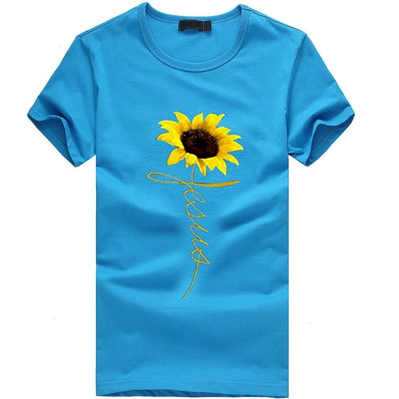 Ichuanyi Womens Shirts Clearance, Women Girls Plus Size Sunflower Print Tees Short Sleeve T Shirt Blouse Tops