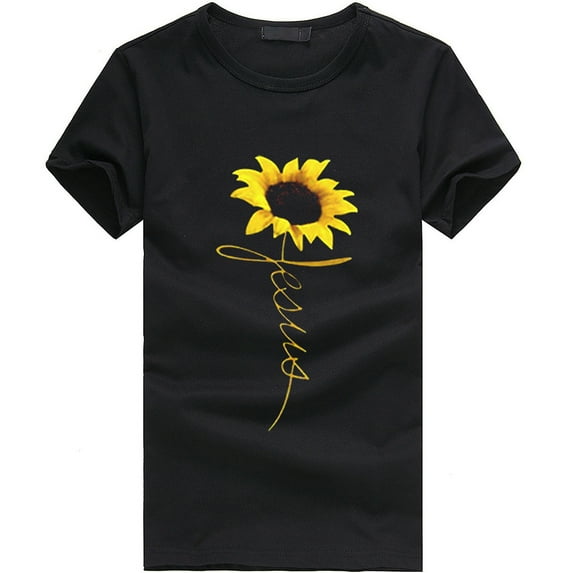 Ichuanyi Womens Shirts , Women Girls Plus Size Sunflower Print Tees Short Sleeve T Shirt Blouse Tops
