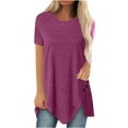 thumbnail image 1 of Ichuanyi Womens Shirts , Women Plus Size Button Solid Round Neck Short Sleeve Irregular T-shirt Blouse Tops, 1 of 5