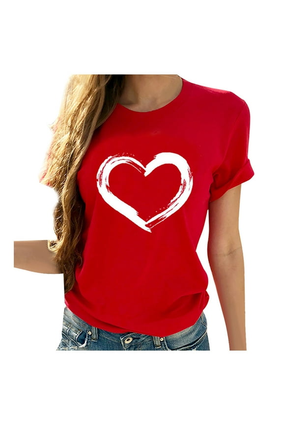 Ichuanyi Womens Shirts , Women Short Sleeves O-neck Heart-shaped Print Casual Tops Blouse T-shirt