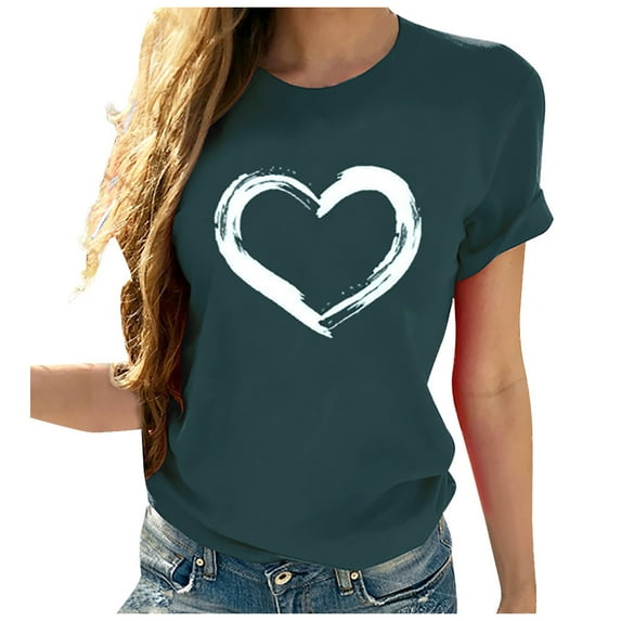 Ichuanyi Womens Shirts , Women Short Sleeves O-neck Heart-shaped Print Casual Tops Blouse T-shirt
