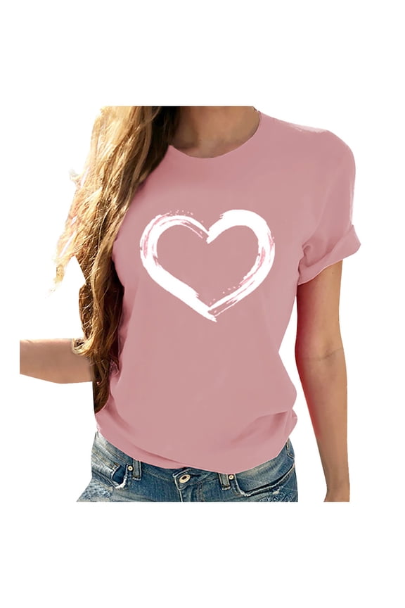 Ichuanyi Womens Shirts , Women Short Sleeves O-neck Heart-shaped Print Casual Tops Blouse T-shirt