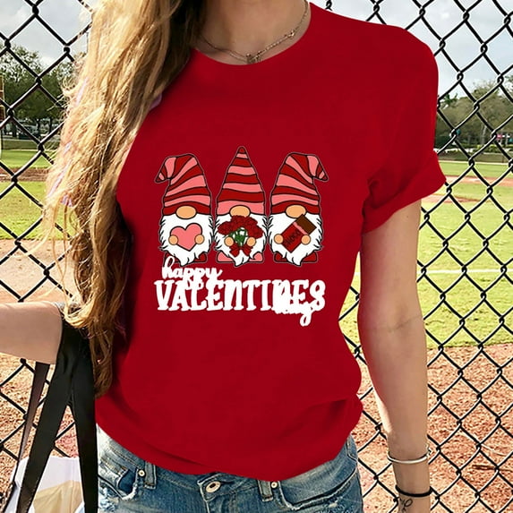 Ichuanyi Womens Shirts , Women Short Sleeves O-neck Print Casual Tops Blouse T-shirt Valentines Day Gifts for Her
