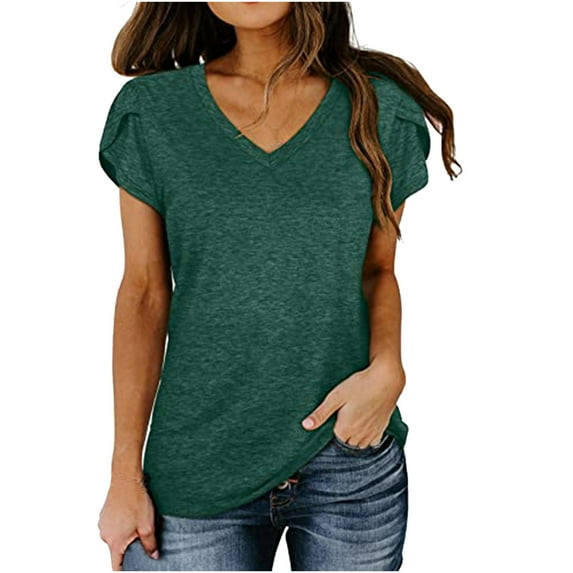 Ichuanyi Womens Shirts , Women Tops Solid Sexy V-Neck Basic Summer Petal Short Sleeve Casual T-shirts
