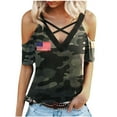 thumbnail image 1 of Ichuanyi Womens Shirts , Women V-Neck Short Sleeve Printing Strappy Cold Shoulder T-Shirt Tops Blouses, 1 of 7