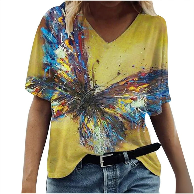 Casual Print Feathers Printing V Neck Tops(7 Colors) Casual Print Feathers Printing V Neck Tops(7 Colors)