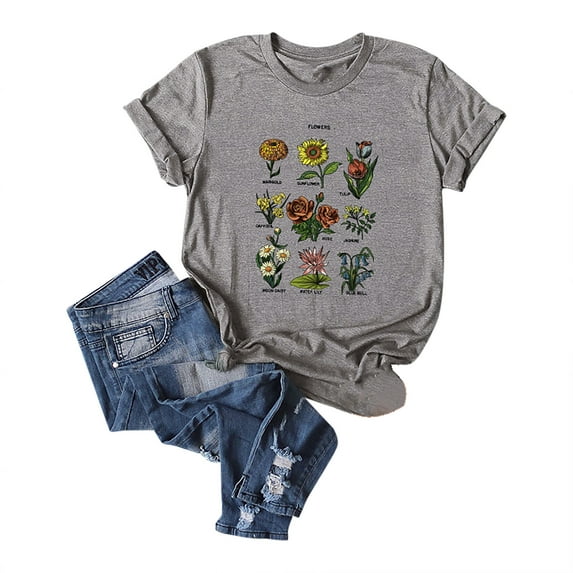 Ichuanyi Womens Shirts , Women's Casual Loose Round O-Neck Printed Short Sleeve T-Shirt Tops