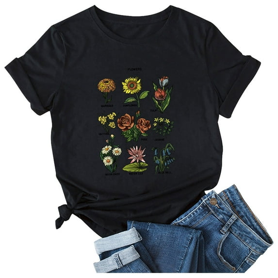 Ichuanyi Womens Shirts , Women's Casual Loose Round O-Neck Printed Short Sleeve T-Shirt Tops