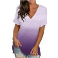 thumbnail image 1 of Ichuanyi Womens Shirts , Women's Fashion Casual Gradient V-neck Short Sleeve Loose T-shirt Tops, 1 of 7