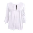 thumbnail image 1 of Ichuanyi Womens Shirts Clearance, Women's Flared Sleeve Pleated T-Shirt Top Bottoming Shirt Three Quarter Sleeves Blouse, 1 of 3