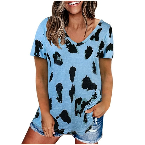 Ichuanyi Womens Shirts , Women's Tops Summer Leopard Print Raglan Short Sleeve Basic-T Shirt Blouse