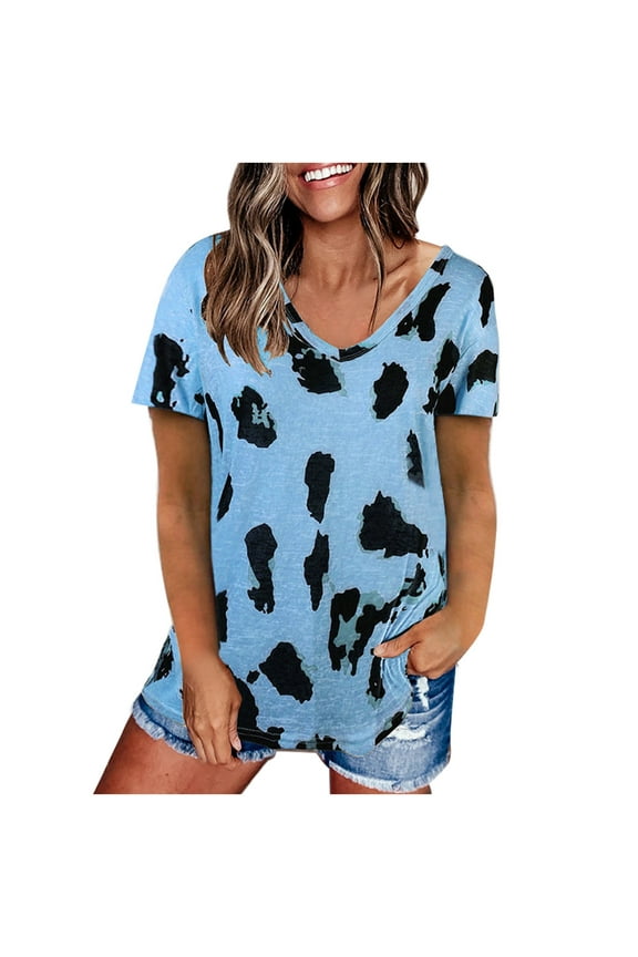 Ichuanyi Womens Shirts , Women's Tops Summer Leopard Print Raglan Short Sleeve Basic-T Shirt Blouse