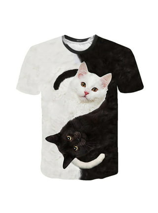 Cute Cat Print T-shirts For Women Summer Lovely Short Sleeve Casual Round  Neck T-shirts Ladies Creative Personalized Tops