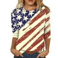 thumbnail image 1 of Ichuanyi Womens Shirts , Womens Fashion Round Neck Casual Three Quarter Flag Print Tops T-shirt Blouse, 1 of 5