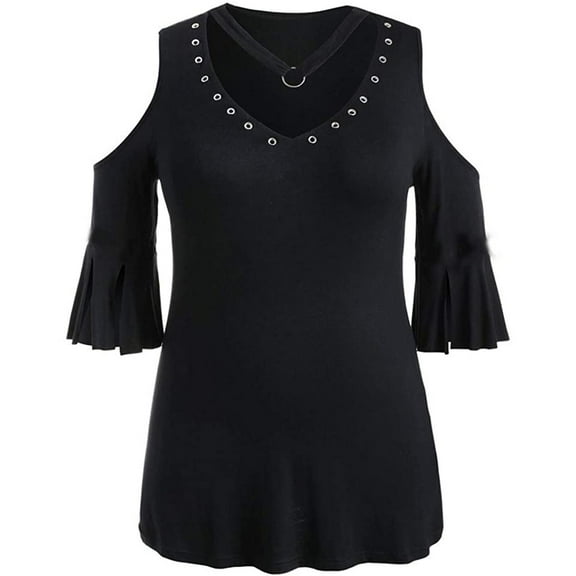 Ichuanyi Womens Shirts , Plus Size Women Bandage Clothing Solid T-Shirt Short Sleeve V-Neck Tops