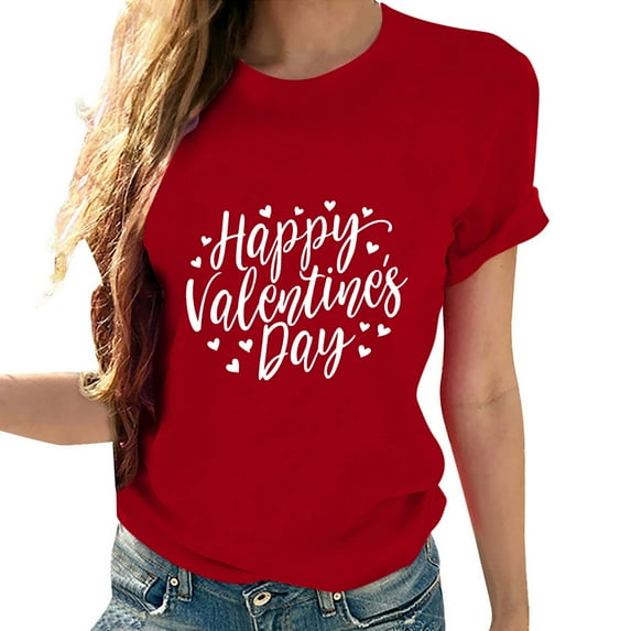 Ichuanyi Womens Shirts , Women Short Sleeves O-neck Print Casual Tops Blouse T-shirt Valentines Day Gifts for Her