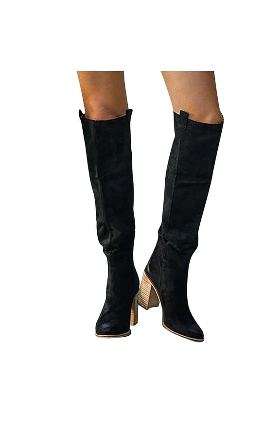 Ichuanyi Womens Shoes Fashion Women Autumn Long Tube Thick Heel Shoes Boots Knee-length Round Toe Boots