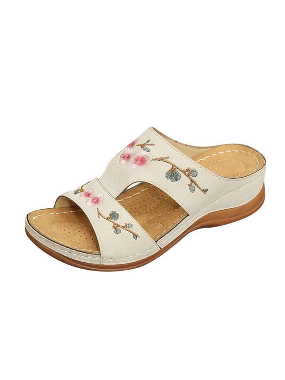 Ichuanyi Womens Shoes Summer Ladies Fashion Wedge Heel Embroidery Flower Sandals Women's Shoes