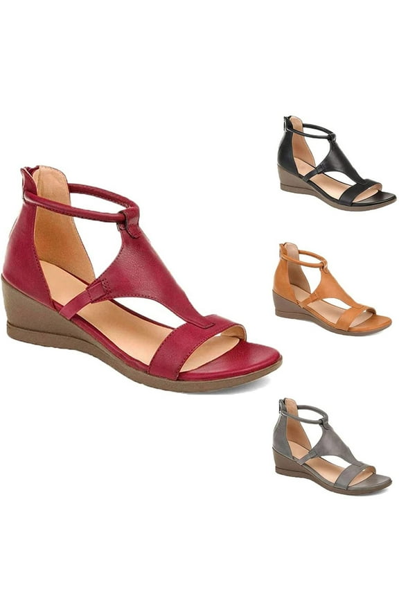 Ichuanyi Womens Shoes Summer New Plus Size Women's Zipper Round-Toe Wedge Sandals